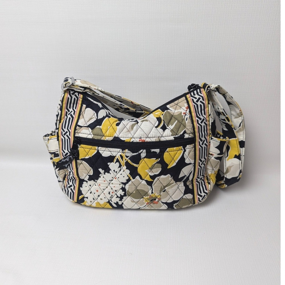 Vera Bradley Night and Day Quilted Cotton Crossbody Bag Yellow Black Floral M